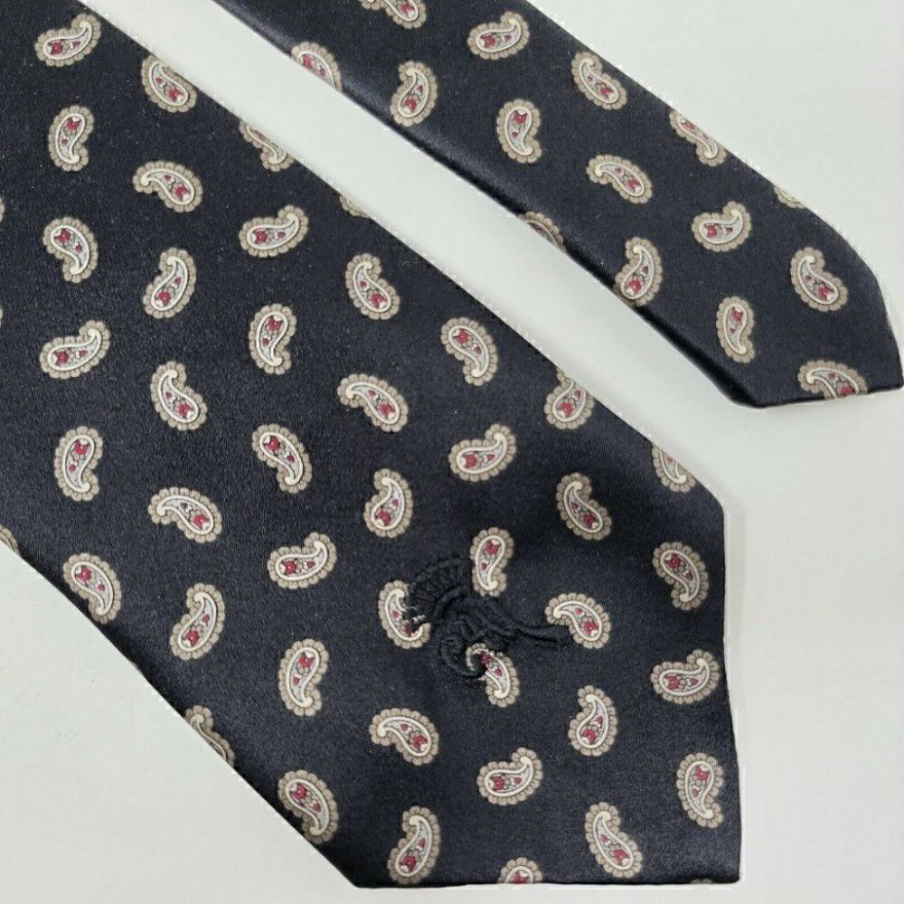 COUNTESS MARA SISTINE SATIN SILK TIE BLACK PAISLEY PATTERN 3.5" WIDE